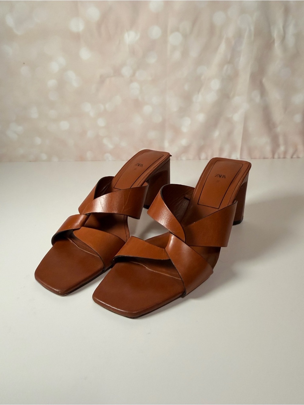 ZARA Brown Leather Block Heel Sandal